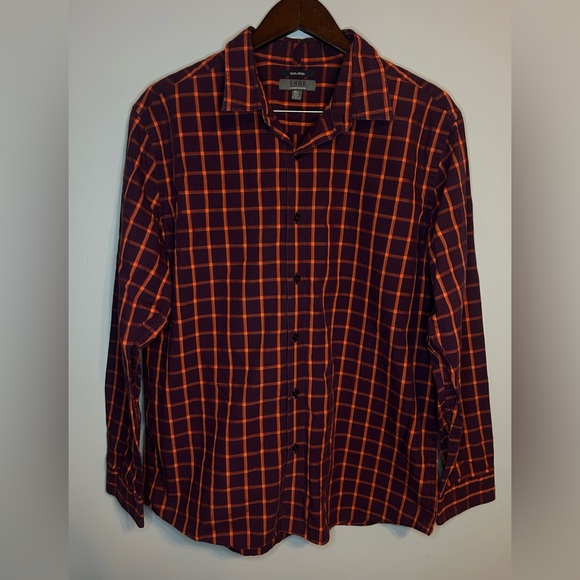 1888 Saddlebred Mens Button Down Orange Purple Plaid Cotton Shirt Non-Iron Sz XL - Picture 1 of 10